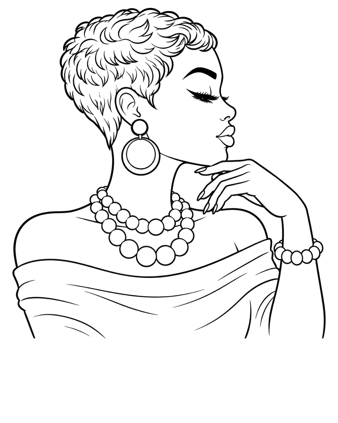 (Sketch Art) Lady In Pearls- Screen Print Transfer