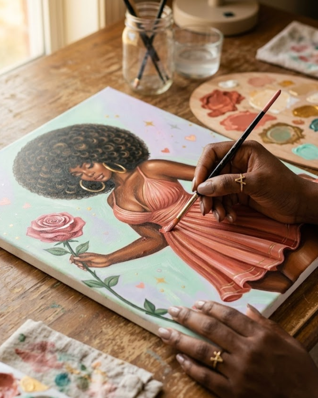 (Sketch Art) Beauty & Rose - Screen Print Transfer