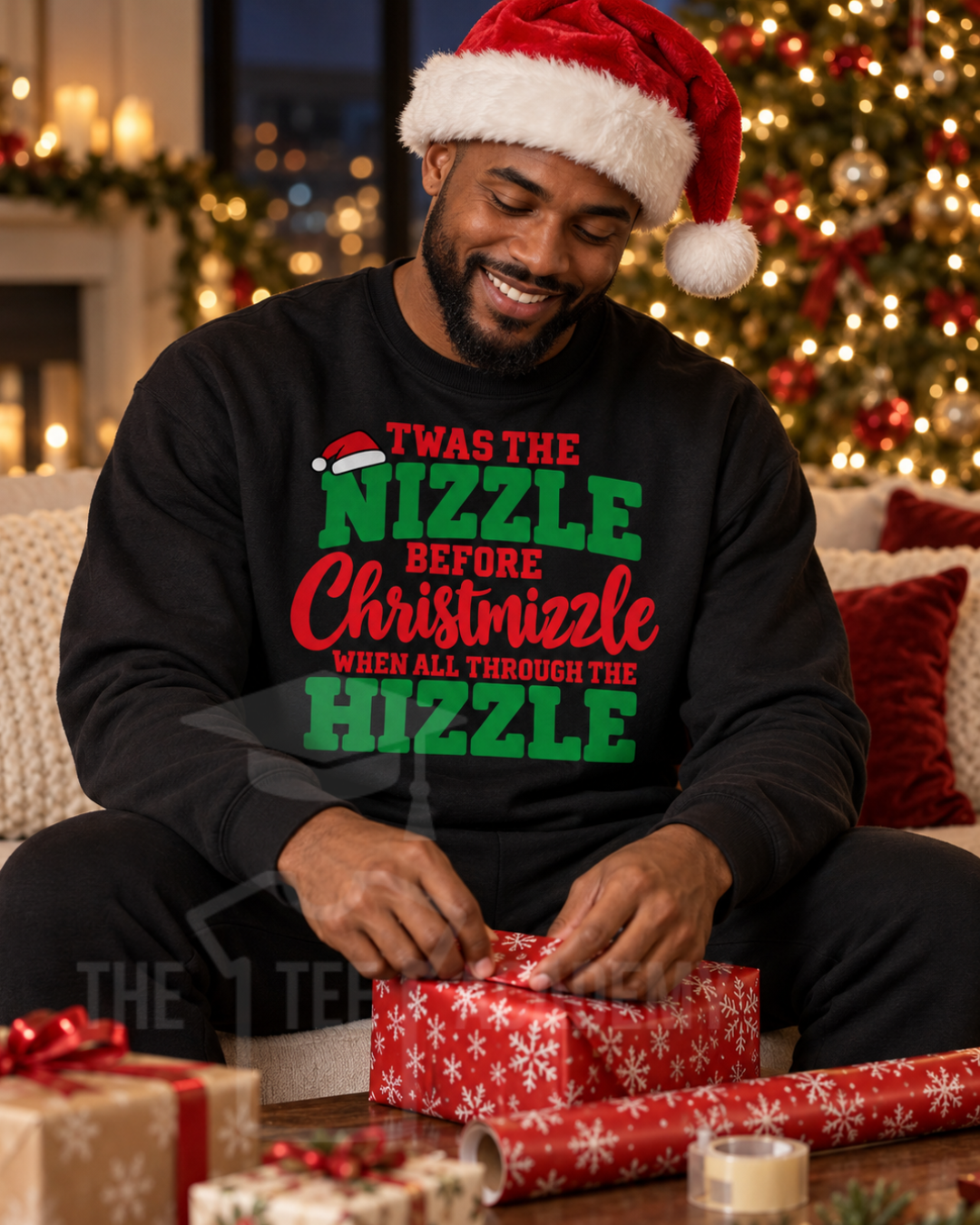 Twas The Nizzle Christmas matte clear film screen print transfer