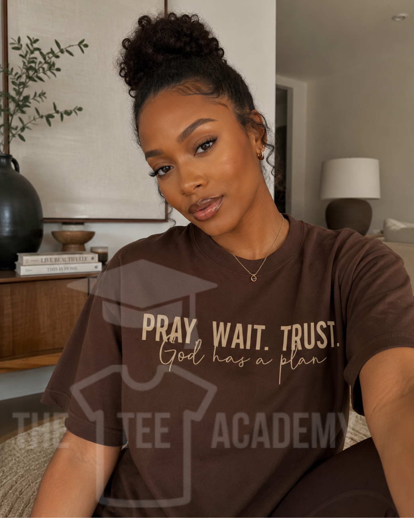 (Tan) Pray Wait Trust-Screen Print Transfer