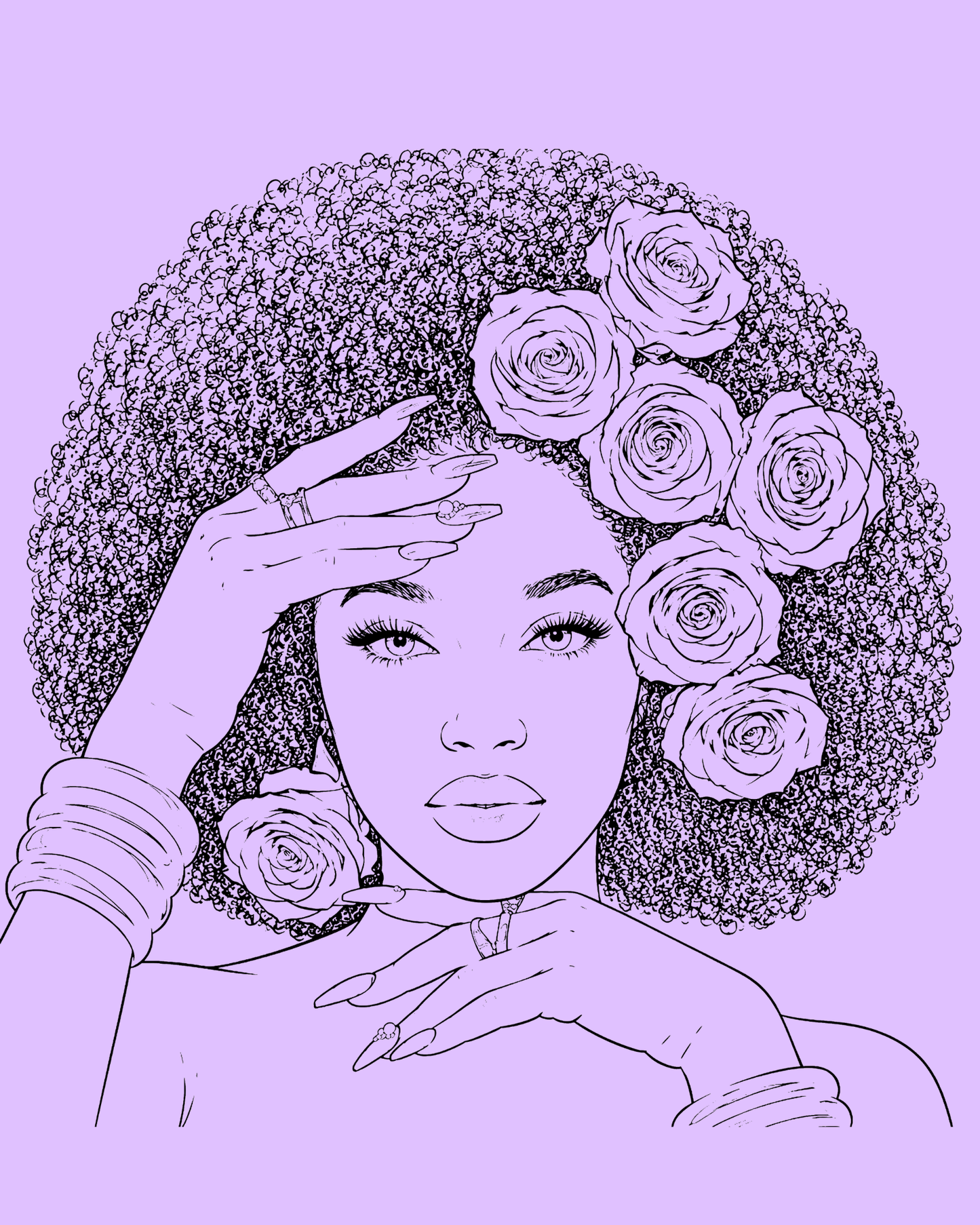 Roses and Afro Beauty-Screen Print Transfer