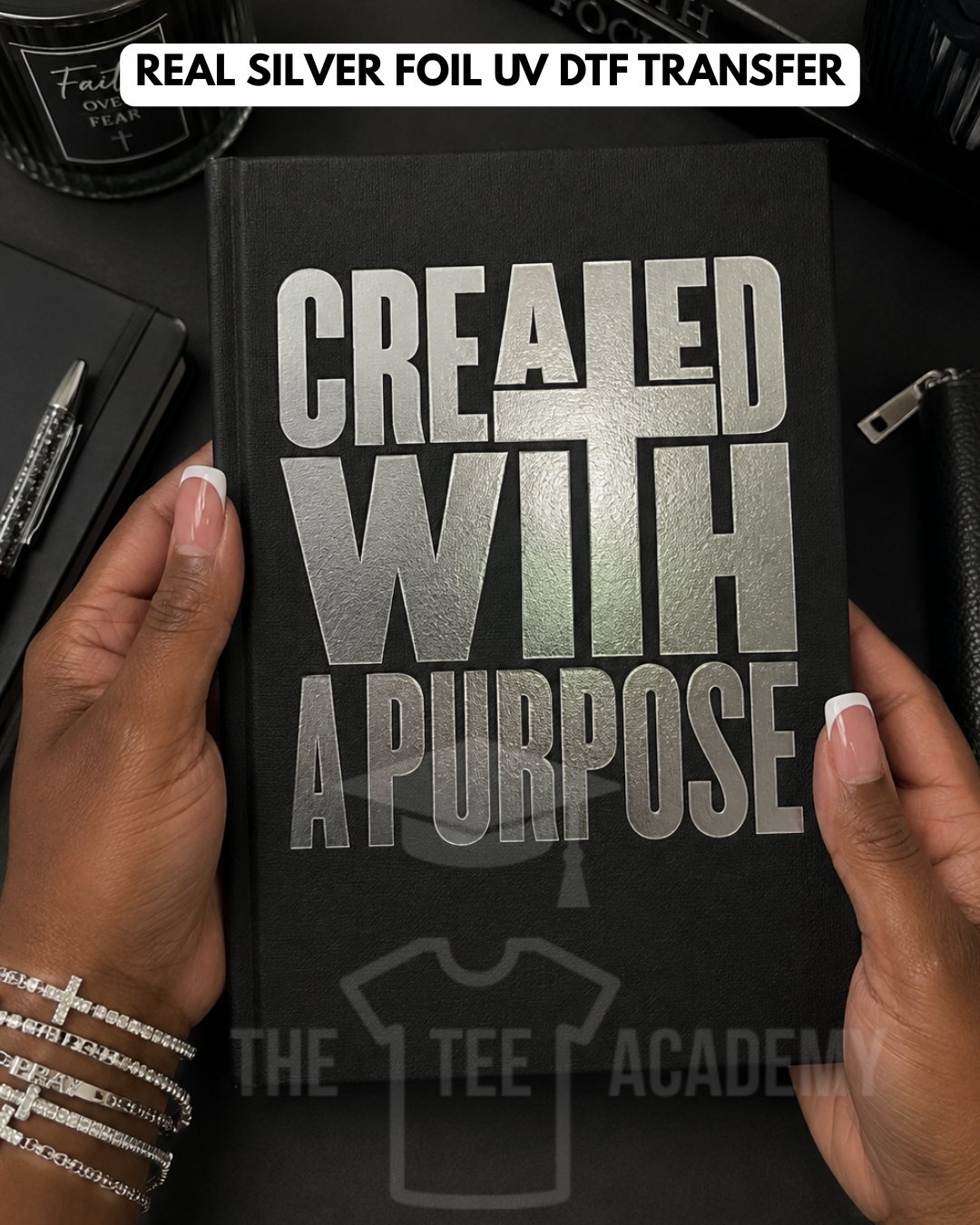 (Silver Foil) Created With A Purpose- UV DTF Planner Decal