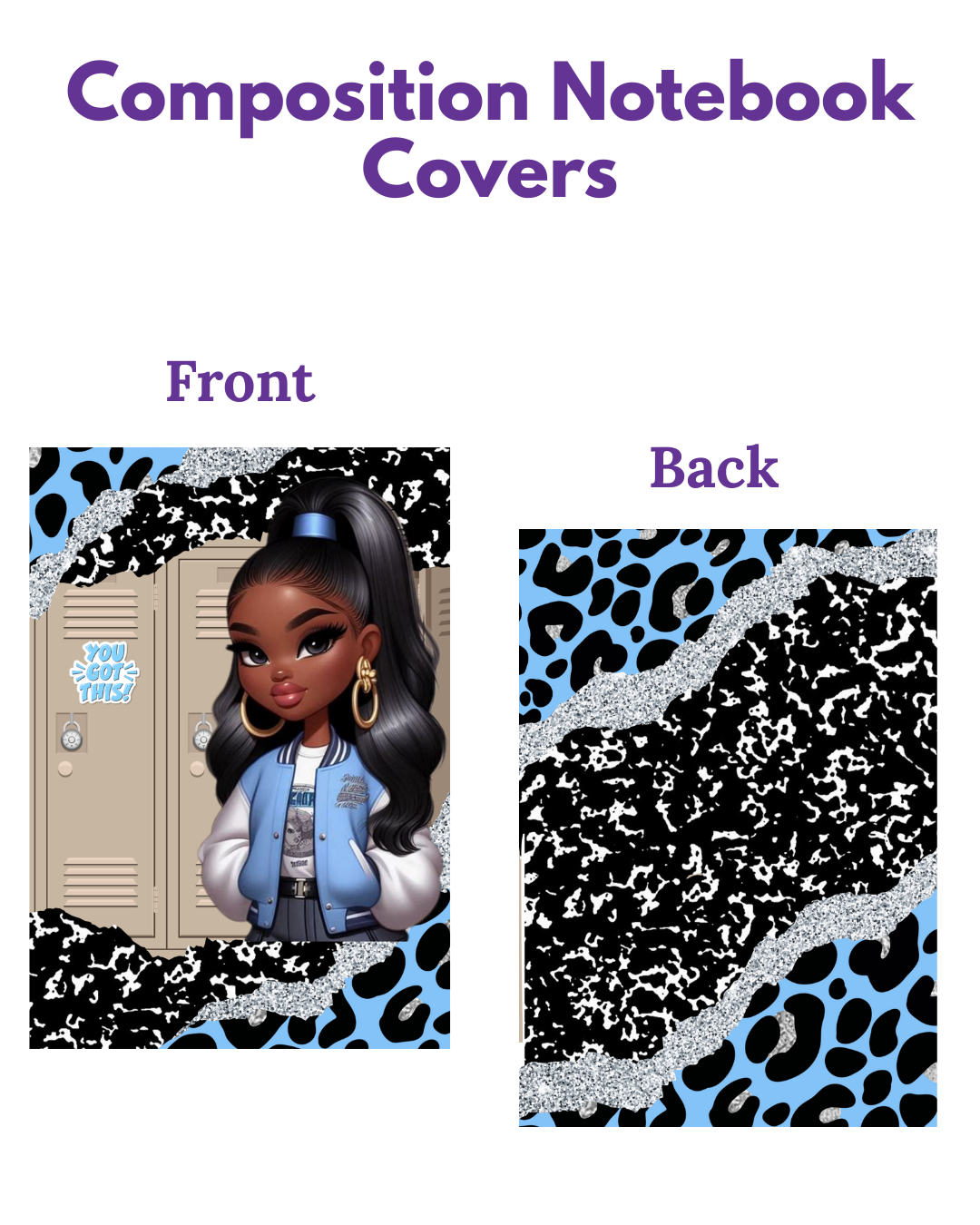 Composition Notebook Covers- Blue Cheetah Doll