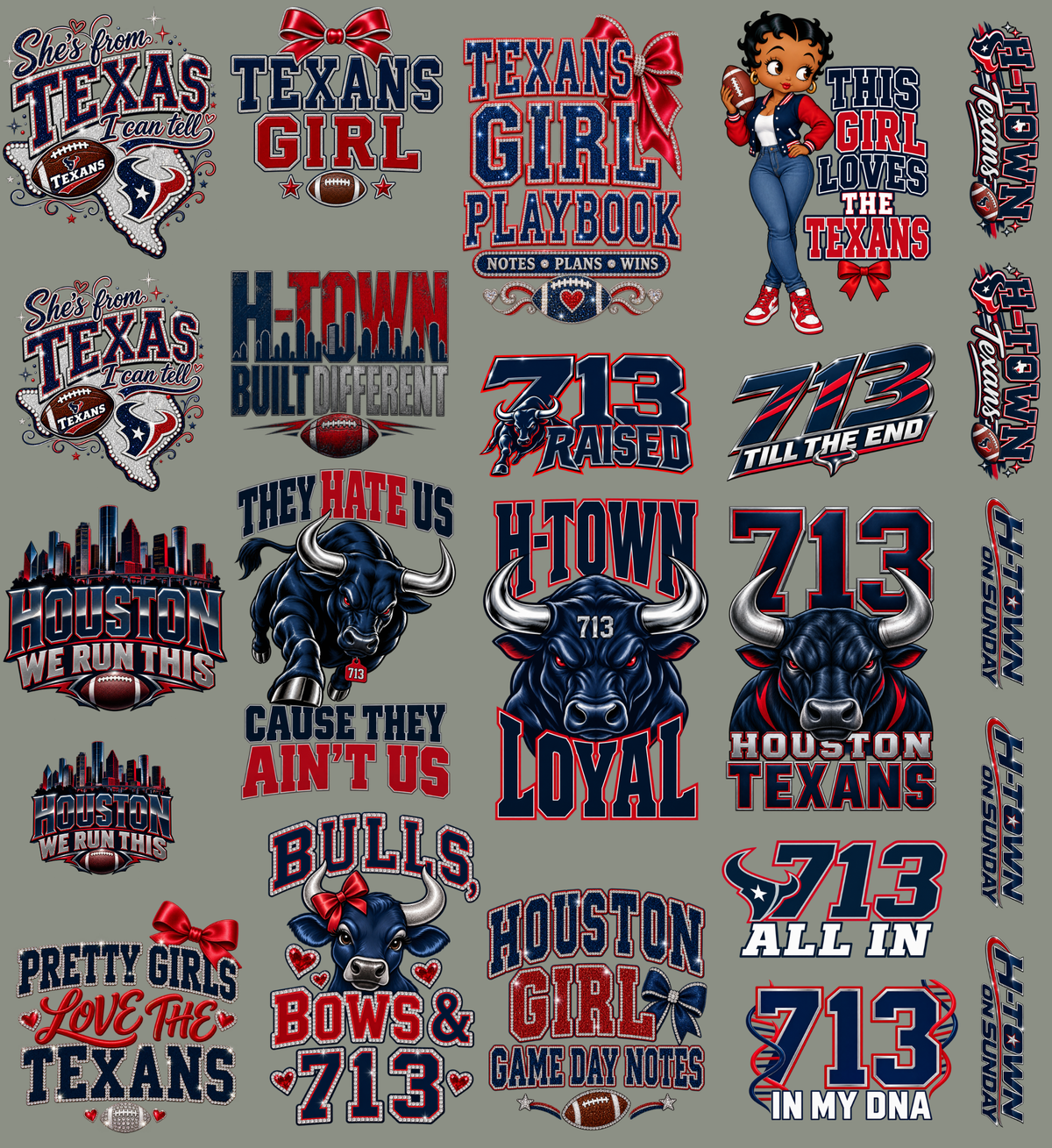 Texans Premade 22x24 UV DTF Gangsheet