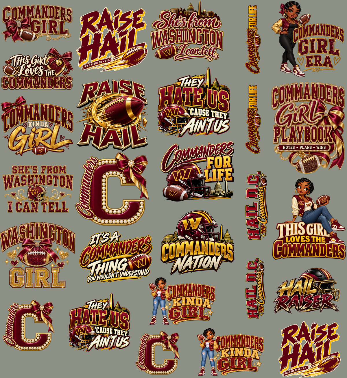 Commanders Premade 22x24 UV DTF Gangsheet