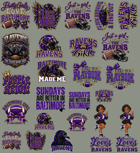 Ravens Premade 22x24 UV DTF Gangsheet