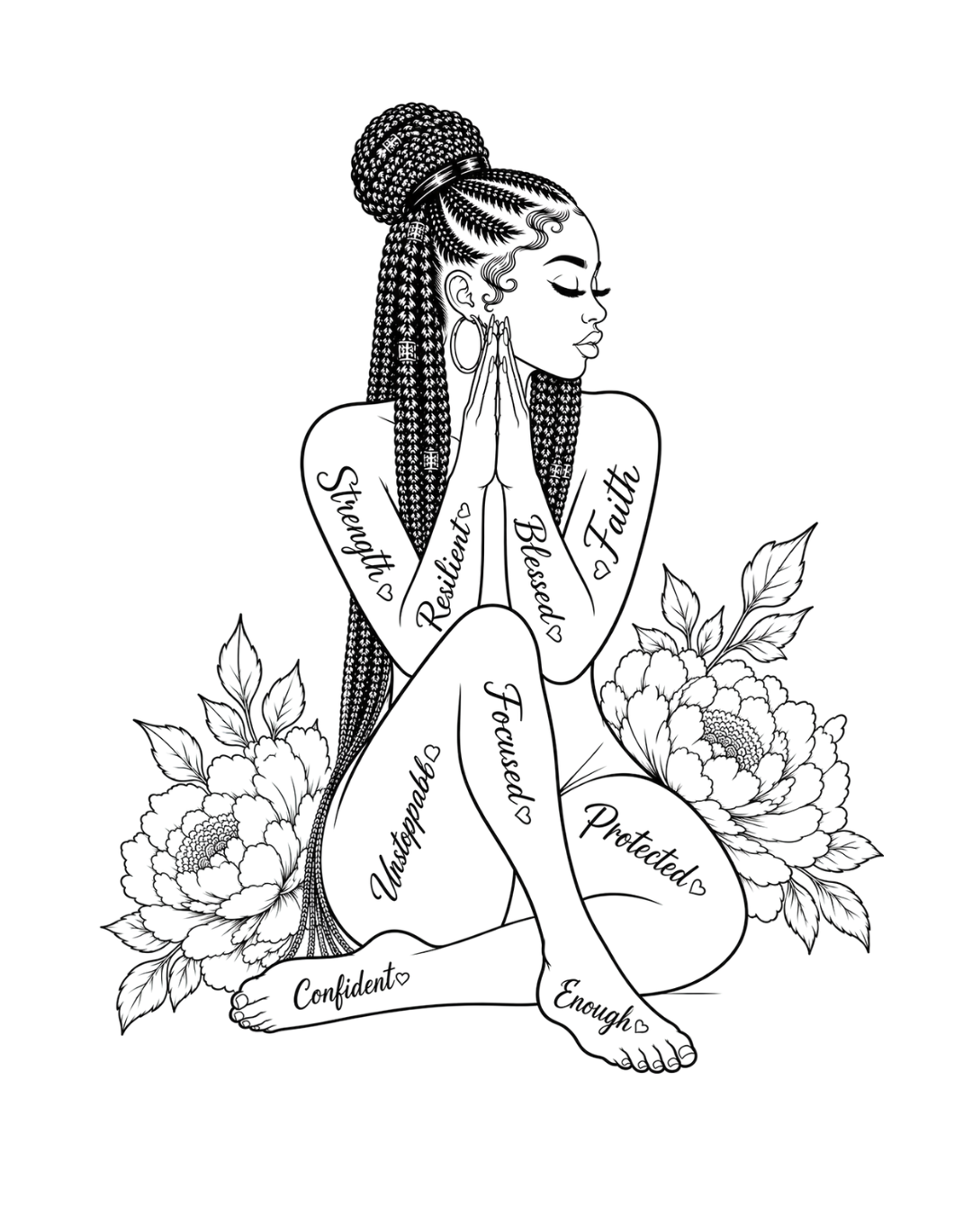 (Sketch Art) Braided Affirmation Beauty- Screen Print Transfer