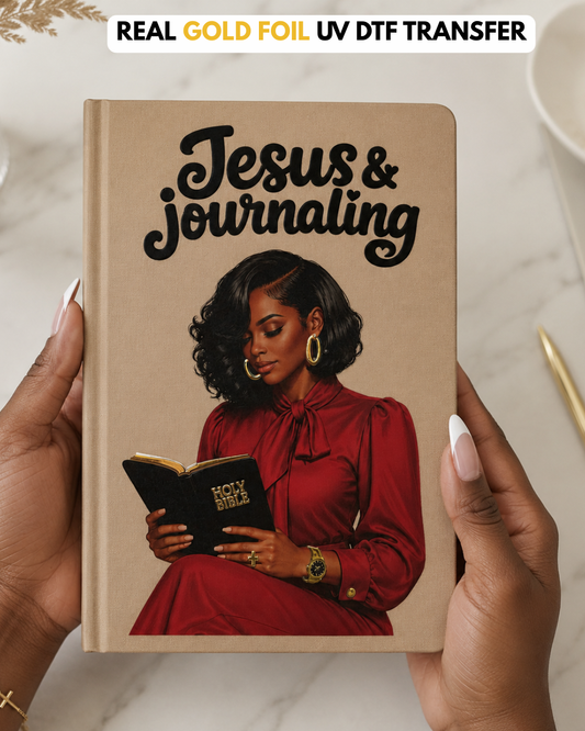 (Gold Foil) UV DTF Planner/Tumbler Decal- Jesus & Journaling