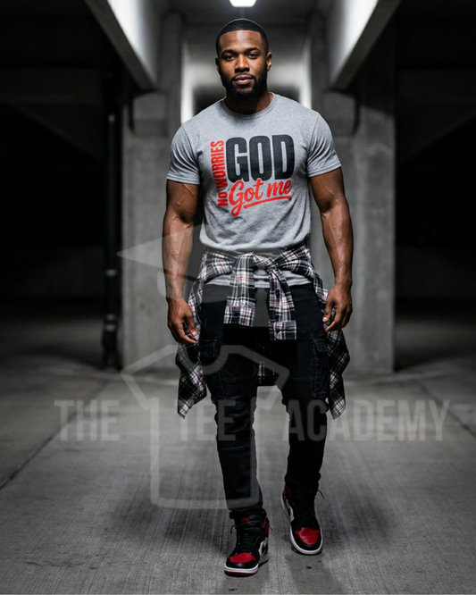 No Worries, God Got Me- Matte Clear Film Screen Print Transfer