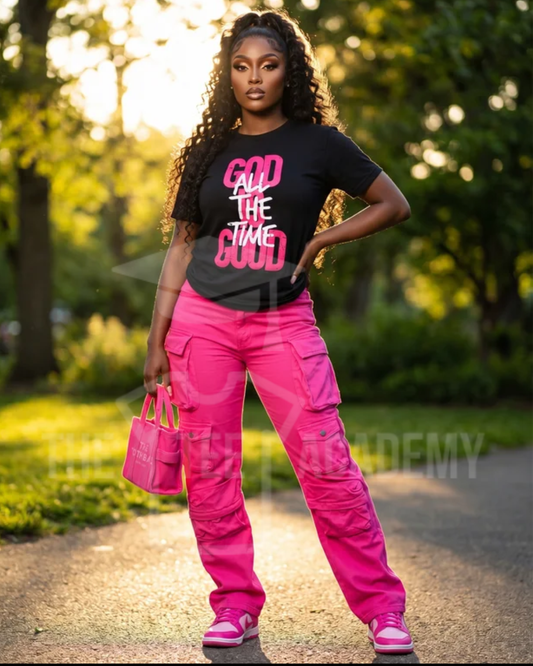 (Pink) God Is Good- Matte Clear Film Screen Print Transfer