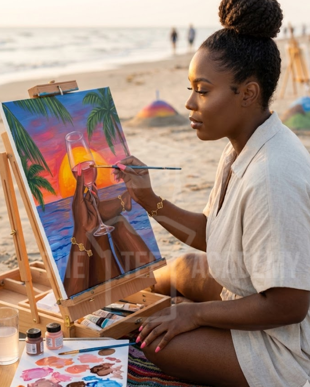 Beach Sunset & Wine - (Sketch Art) Screen Print Transfer