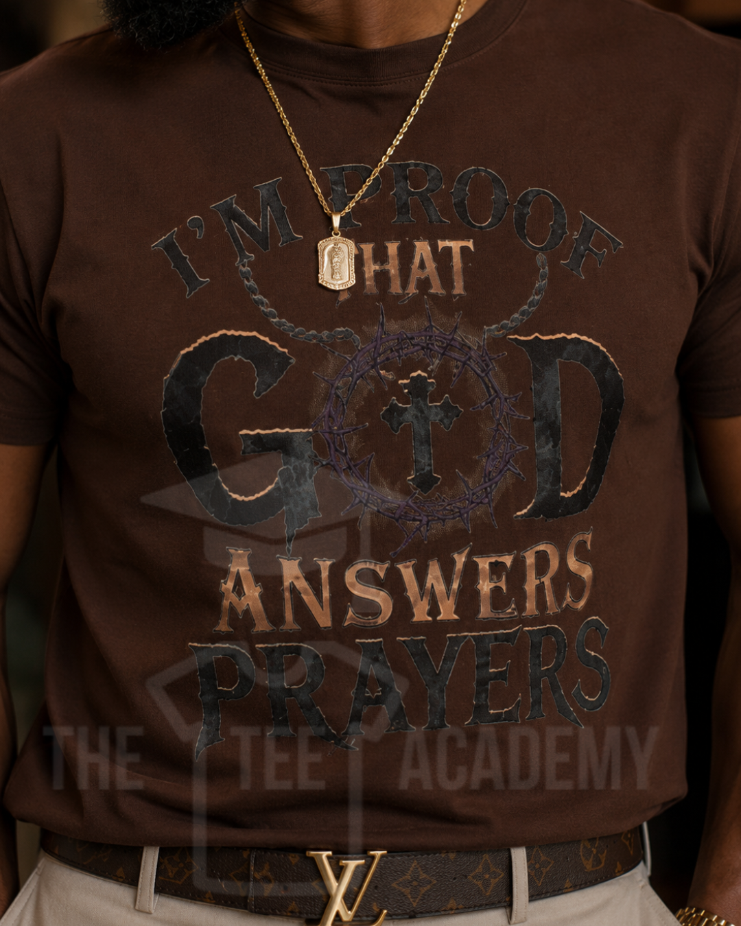 (Black/Tan) Proof God Works- Matte Clear Film Screen Print Transfer