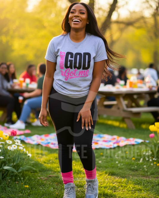 No Worries, God Got Me- Matte Clear Film Screen Print Transfer