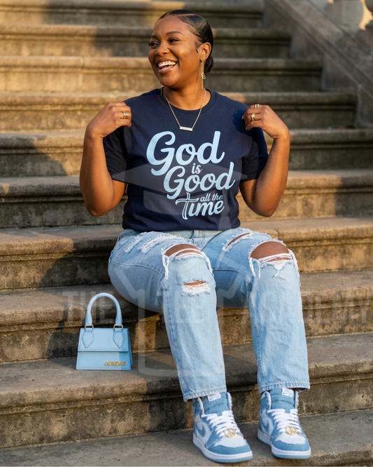 (Light Blue) God Is God- Screen Print Transfer