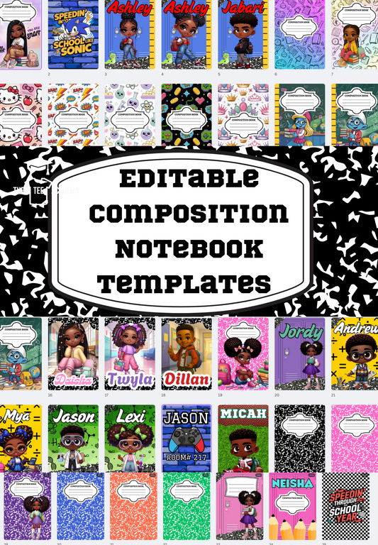 Editable Composition Notebook Canva Templates (Kids Edition)
