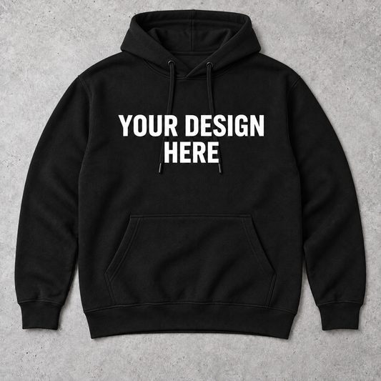 Custom black pullover hoodie, your design pressed by Transfers By TTA