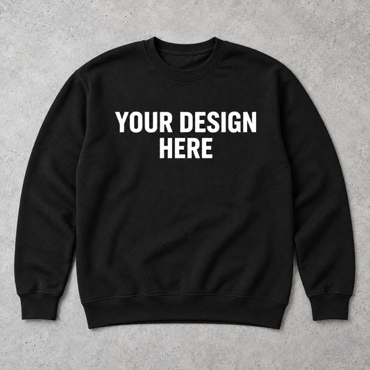 Custom black crewneck sweatshirt, your design pressed by Transfers By TTA