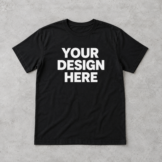 Custom black t-shirt, your design pressed by Transfers By TTA
