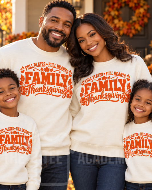 Full Plates, Full Hearts family screen print transfer design